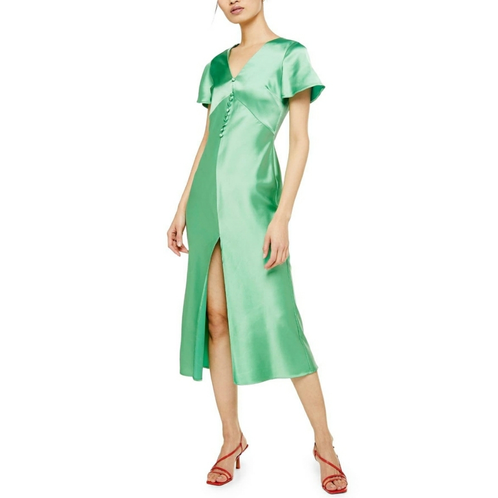 Topshop Angel Sleeve Bias Cut Satin Midi Dress